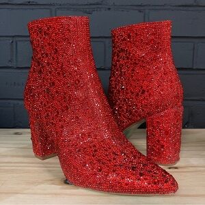 Betsey Johnson Cady Crystal Pave Bootie Red Boots Size 5.5M
